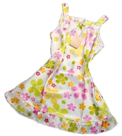 Silke natkjole pige 100% silke, hvid silke satin medmønster af pink, grønne og gule blomster
