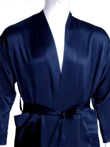 Silk Robe Classic, blue 100% silk 19momme
