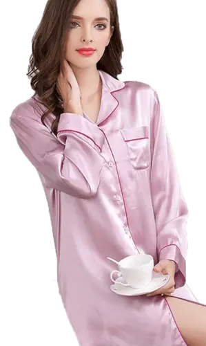 Silke natskjorte pink, 16momme 100% silke