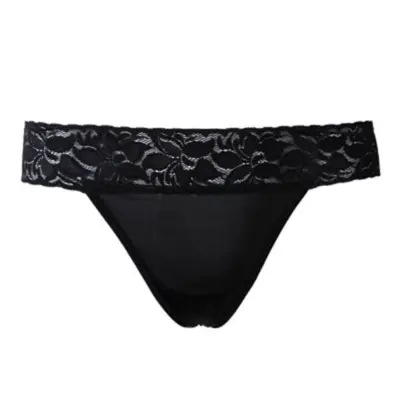 Silk thong Black with lace in 100% cocoon silk, incredible jersey quality. Anti-microbial,