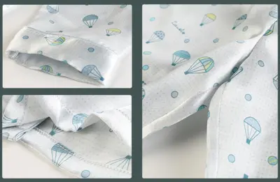 Seidenpyjama azurblauer Heißluftballondruck für Kinder 100% Seide