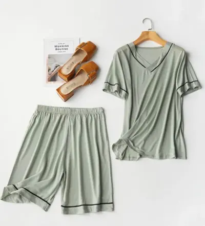 10% silke - 90% lycell jersey pyjamas støvet grøn