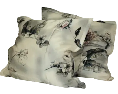 Silk pillowcases with Lotus in beautiful blue-grey colors, 19momme 100% mulberry silk