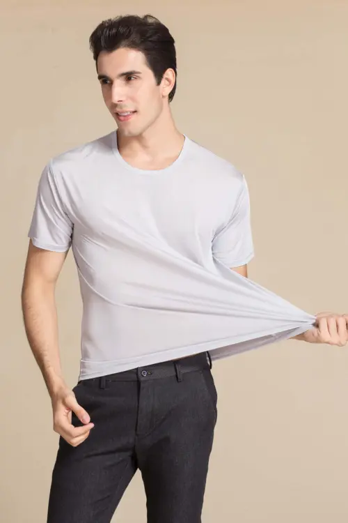 Silke tshirt, unisex 100% silk lysgrå