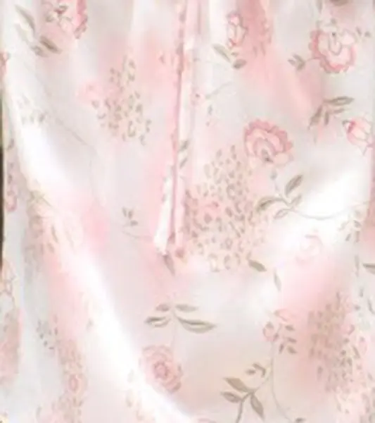 Print Rosa blomster, hvid silke satin med blomster print, 100% silke