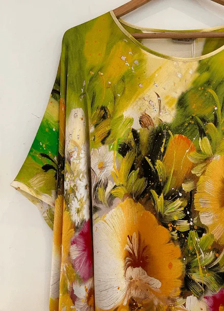 Silke Batwing Natkjole 100% silke 19momme, Blomster mønster