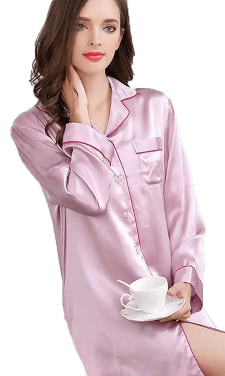 Silke Natskjorte 19momme, 100% silke - Pink