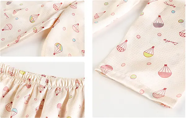 Silke pyjamas bukser med luftballon print, 100% silke