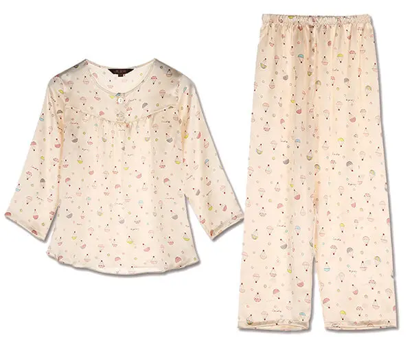 Silke pyjamas med luftballon print, 100% mulberry silke