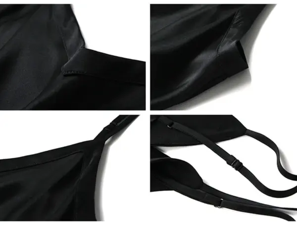 Silke Satin Underkjole, sort, 100% silke - Sort justerbare stropper