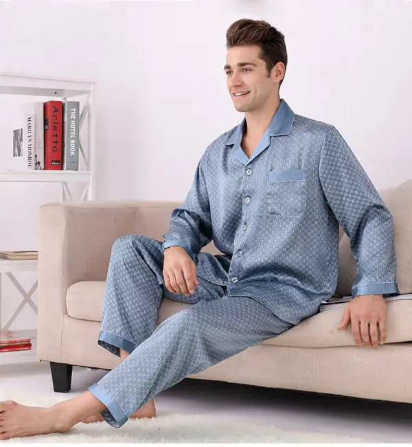 Silke pyjamas blå, high grade 19momme silke, 100% silke