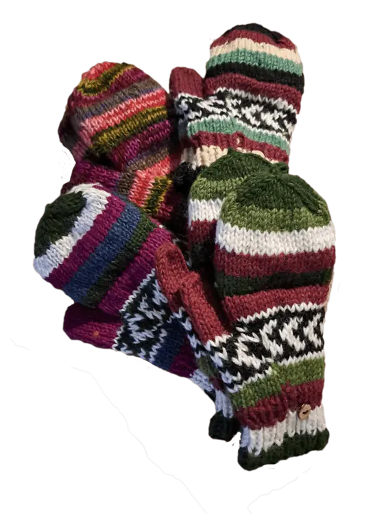 Hand knitted wool mittens 100% wool and very warm.