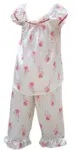 silke pyjamas pige, hvid silke satin med jordbær print, 100% silke