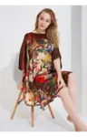 Silke Batwing Natkjole 100% silke 19momme, phoenix Bourgogne med masser af flotte blomster
