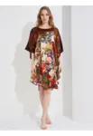 Silke Batwing Natkjole 100% silke 19momme, phoenix Peony Bourgogne med masser af flotte blomster