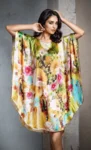 Silke Batwing Natkjole 100% silke 19momme, Blomster mønster