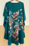 Silke Batwing Natkjole 100% silke 19momme, Peony Smaragd med masser af flotte blomster