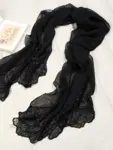 Silke tørklæde broderet sort 100% silke
