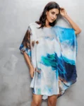 Silke Batwing Natkjole 100% silke 19momme, ink painting mønster