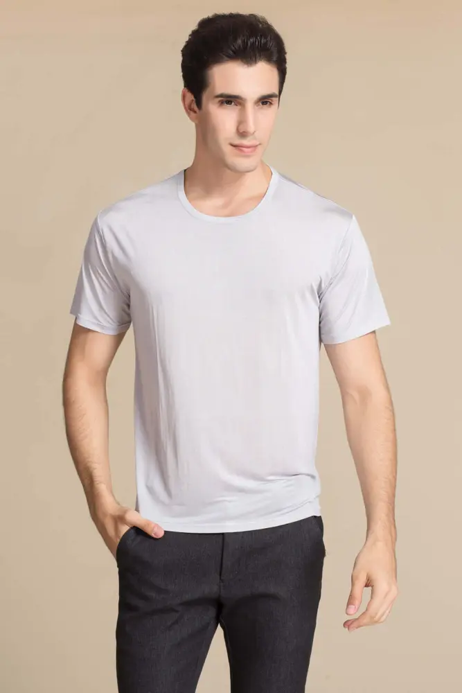 Seiden-T-Shirt, Licht Grau
