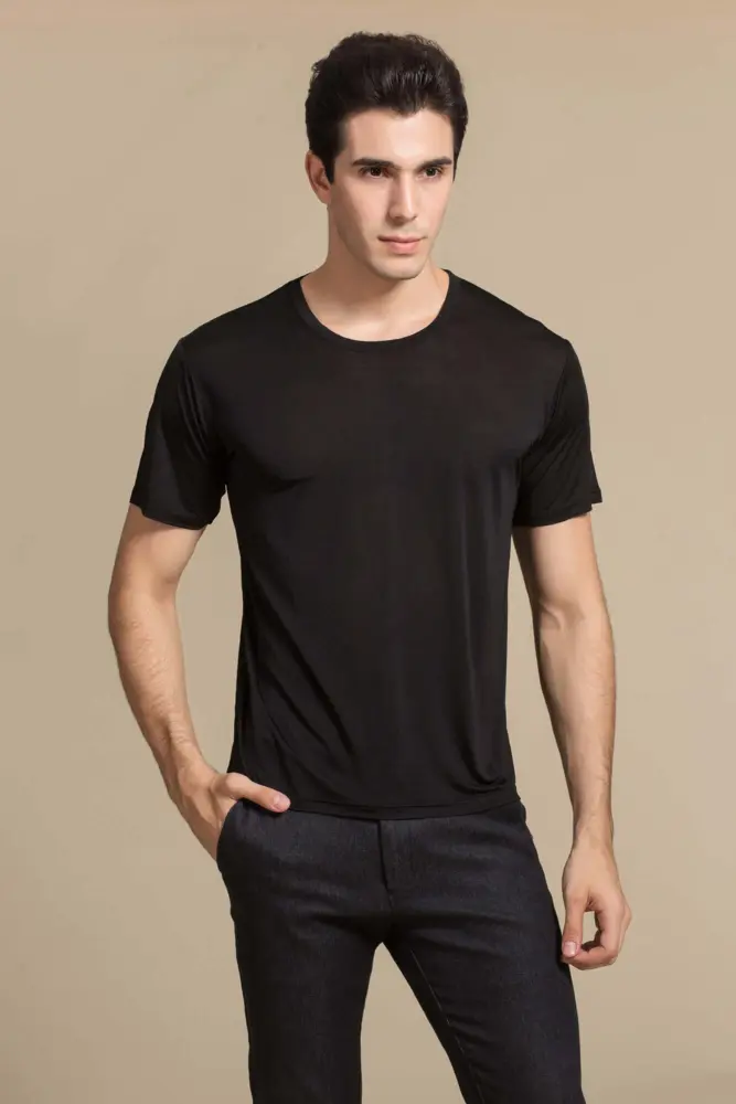 Seiden-T-Shirt, schwarz